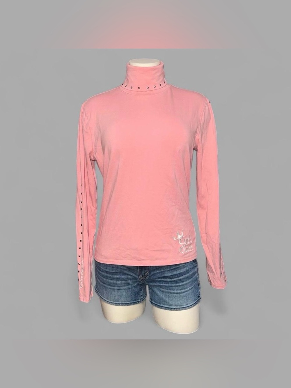 Harley-Davidson Pink Long-Sleeve Turtleneck Top with Stud Accents